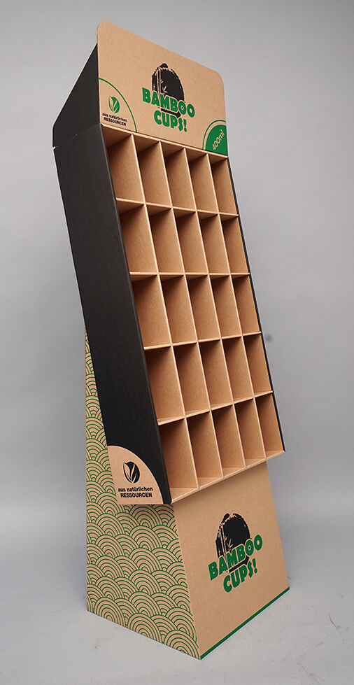 Bodendisplay mit 25 Fächern in Naturkarton für Bamboo Cups, produziert von pod GmbH