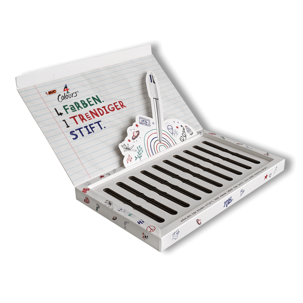 Flache Verpackung mit Aussparungen für zehn Stifte für Mailing von pod GmbH
