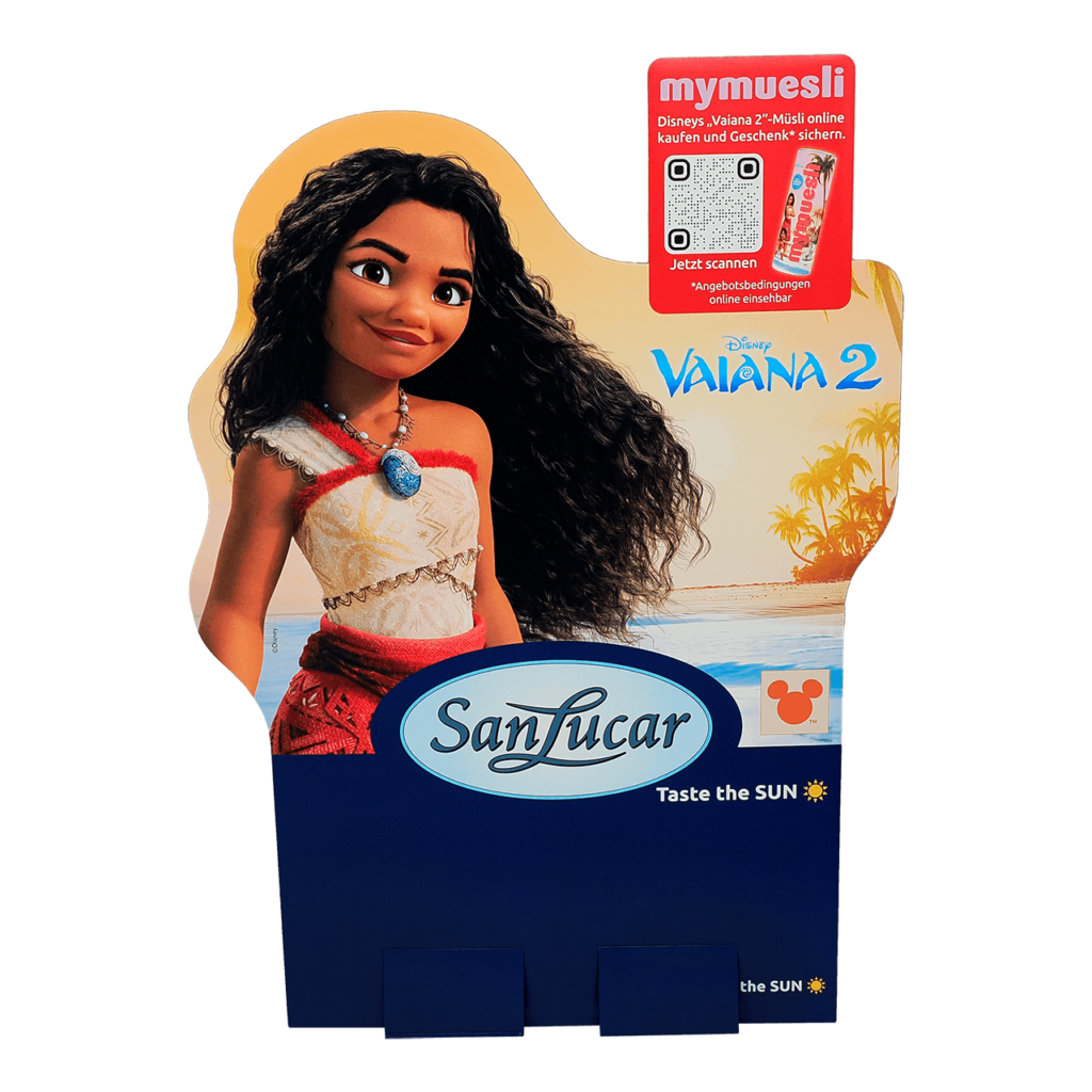 Kastenstecker mit Vaiana Disney Motiv für San Lucar, produziert von pod Display GmbH