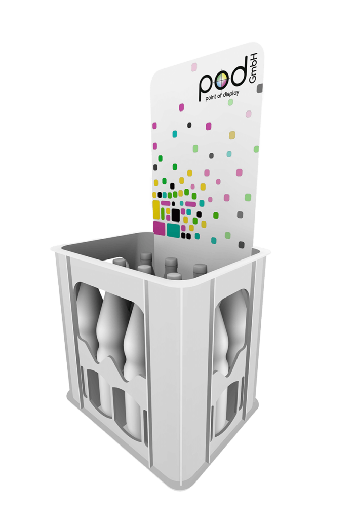 Neutraler Kastenstecker für Getränkekisten von pod GmbH, bedruckt mit pod Logo